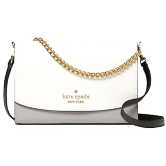 NWT Kate Spade Carson Leather Colorblock Crossbody Satchel Gray White Black MINT - Picture 1 of 15